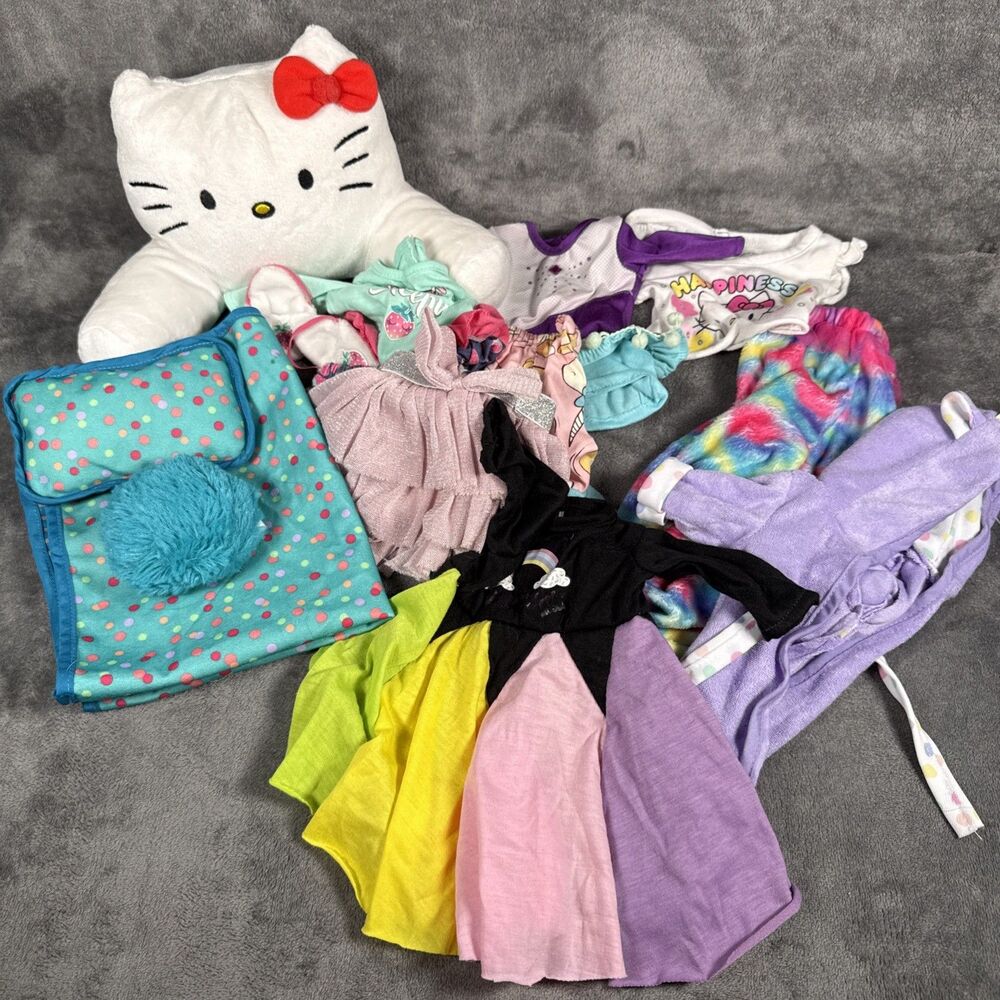 Mixed Lot of Clothes for 18” Dolls Pillows Blanket Mermaid Tail Dress Pjs Robe